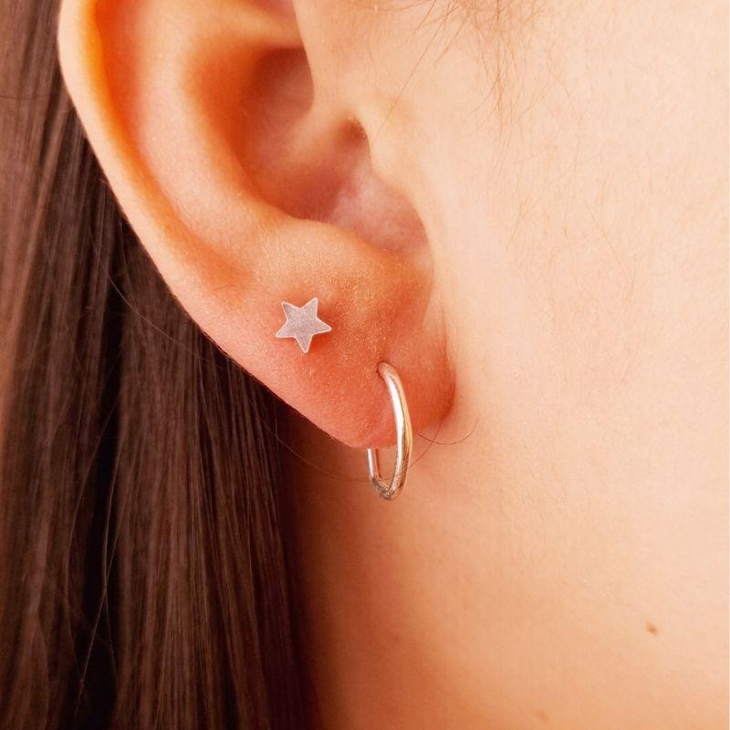 Brinco Prata 925 Sextava com Fecho Encaixe