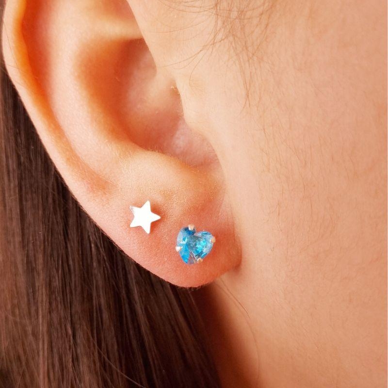 Brinco Prata Pedra Azul