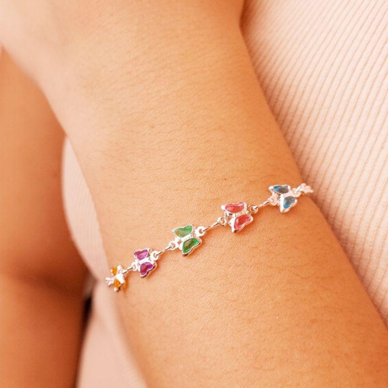 Pulseira Banho de Prata Borboleta Colorida