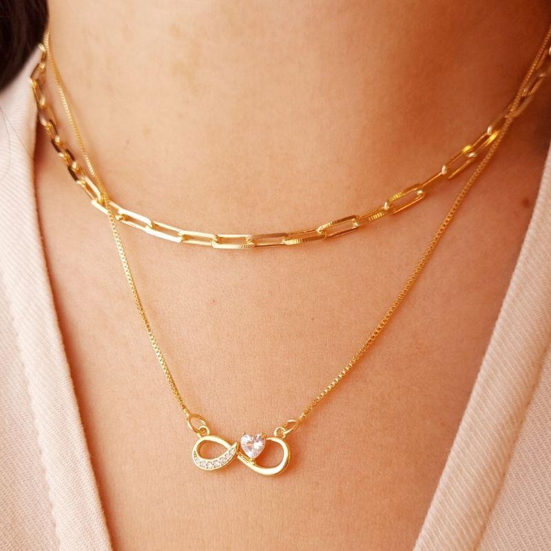 Colar InfinitoZircônia com Coração