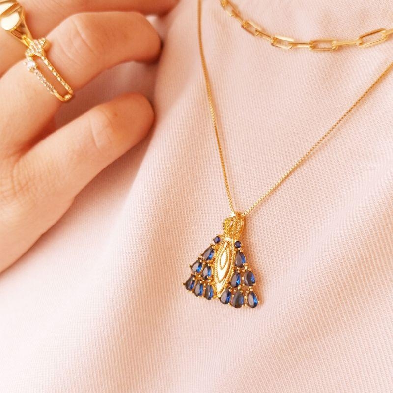 Colar Nossa Senhora com Pedra Azul Grande
