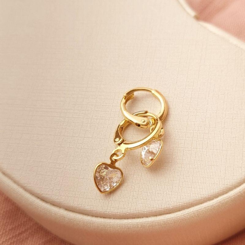 Brinco Tranqueta Zirconia Coração