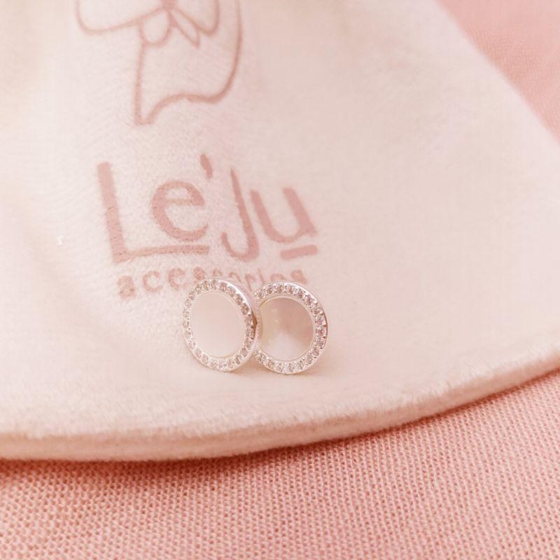 Brinco Prata 925 Redondo Madrepérola com Zircônias