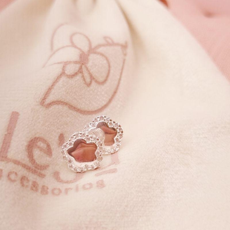 Brinco Prata 925 Trevo com Zircônia