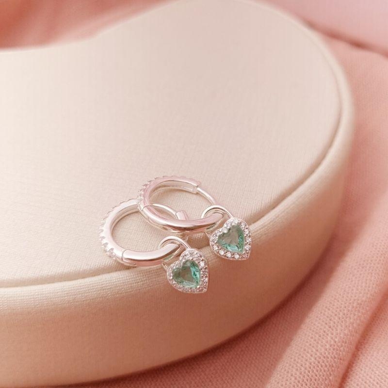 Brinco Tranqueta Prata 925 Pedra Verde