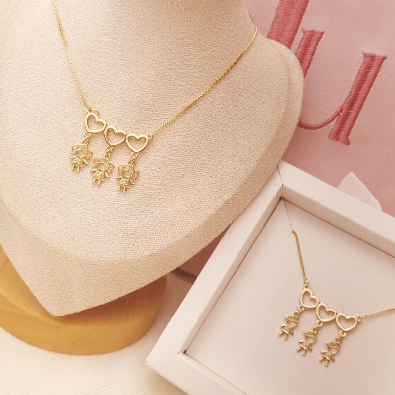 Colar Três Filhos no Coração - Personalizado