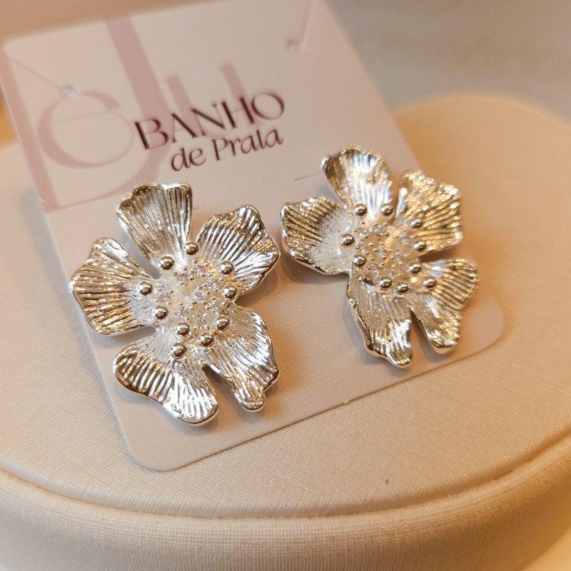 Brinco Banho de Prata Flor