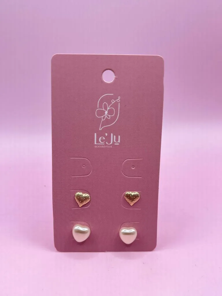 Brinco Duo Coração e Pérola