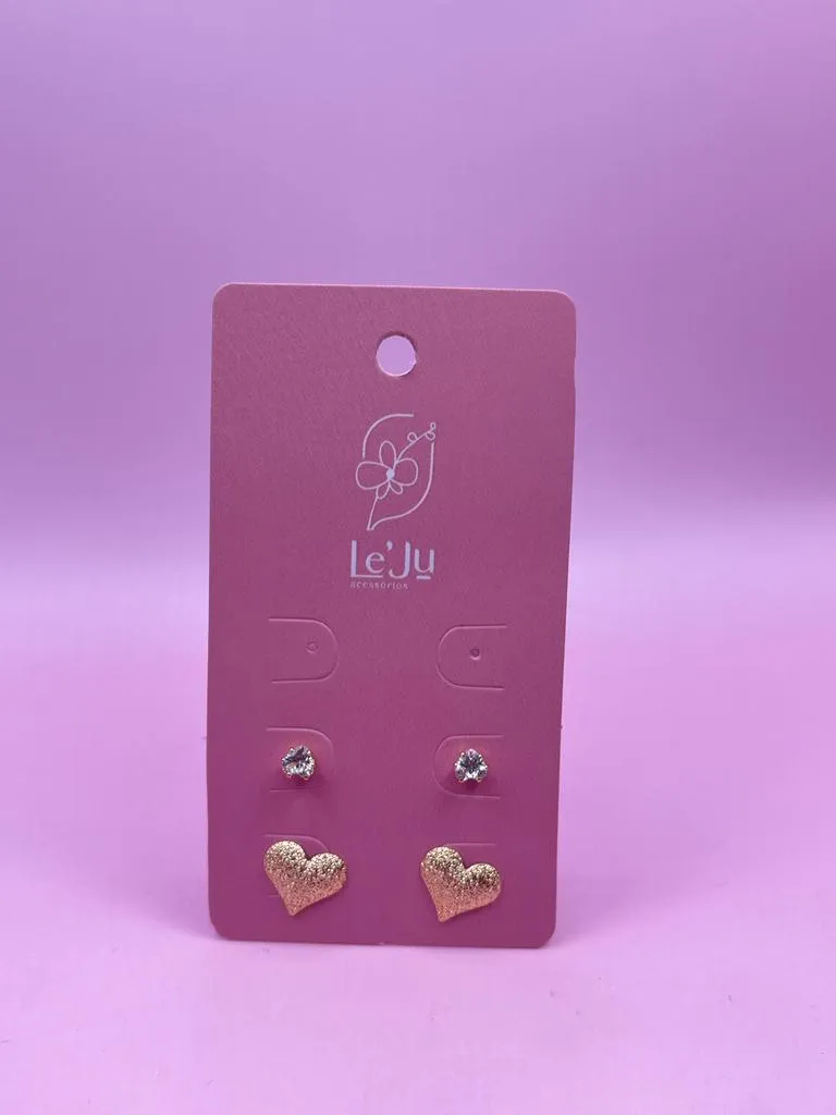 Brinco Duo Coração Zircônia