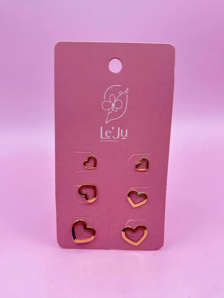 Brinco Trio Coração Vazado