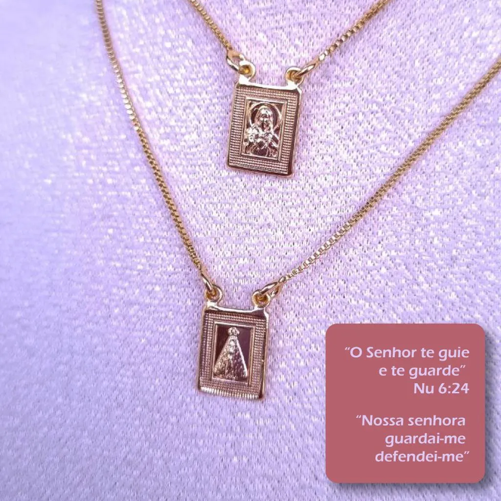 Escapulário Sagrado Coração e Nossa Senhora com Detalhes