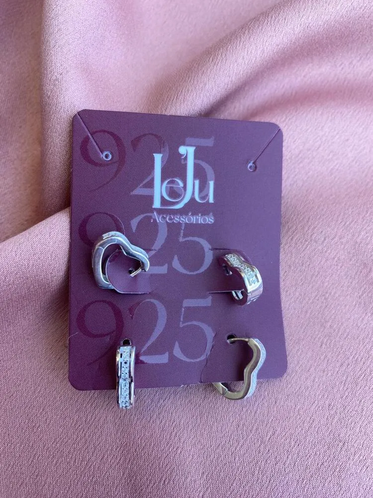 Duo Prata Coração Cravejado