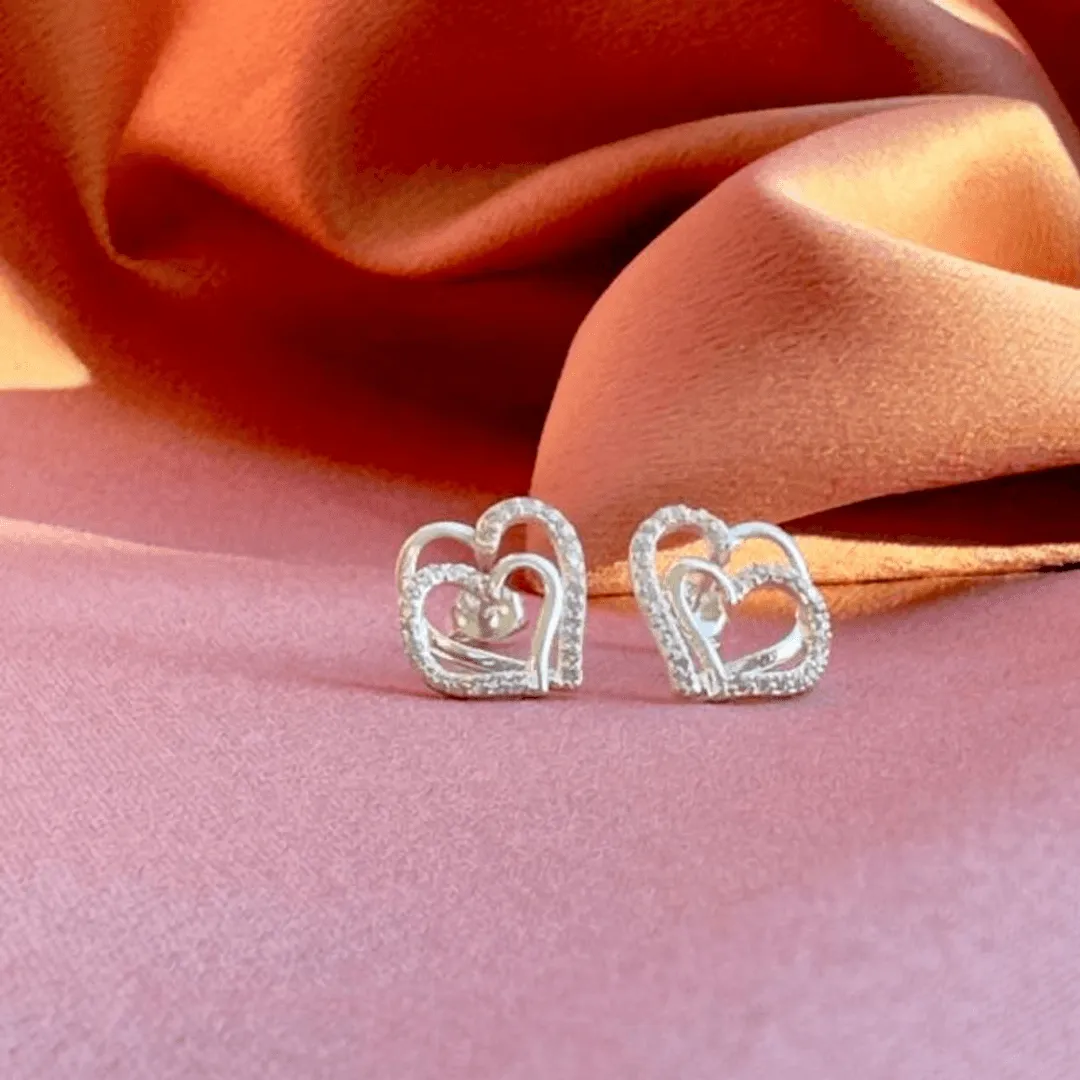 Brinco Prata Coração Duplo