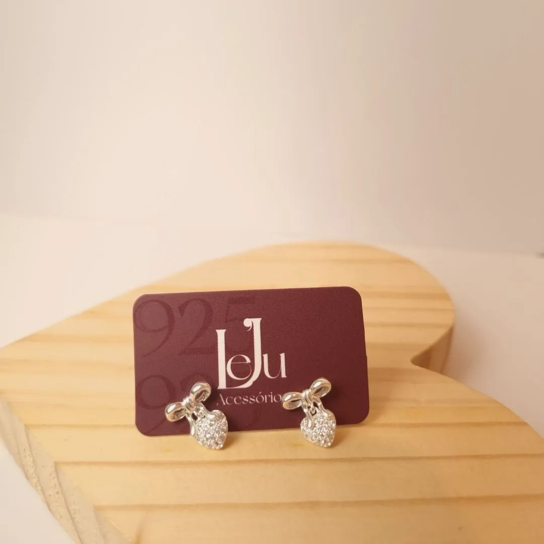 Brinco Prata Laço com Coração