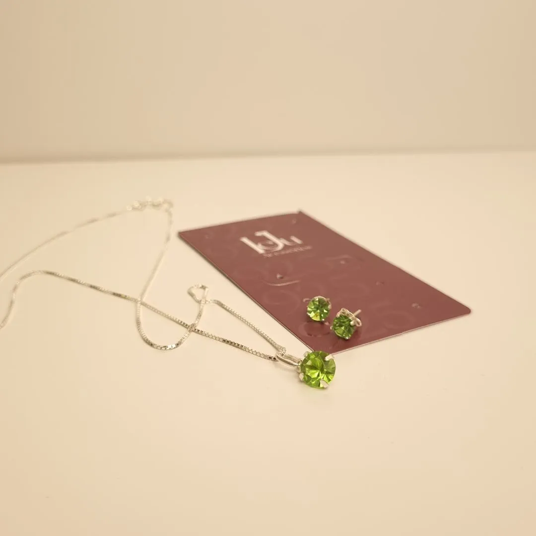 Conjunto prata pedra verde