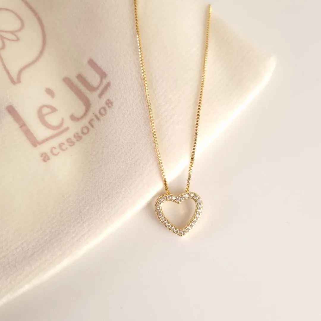 Colar Coração Vazado Zircônia