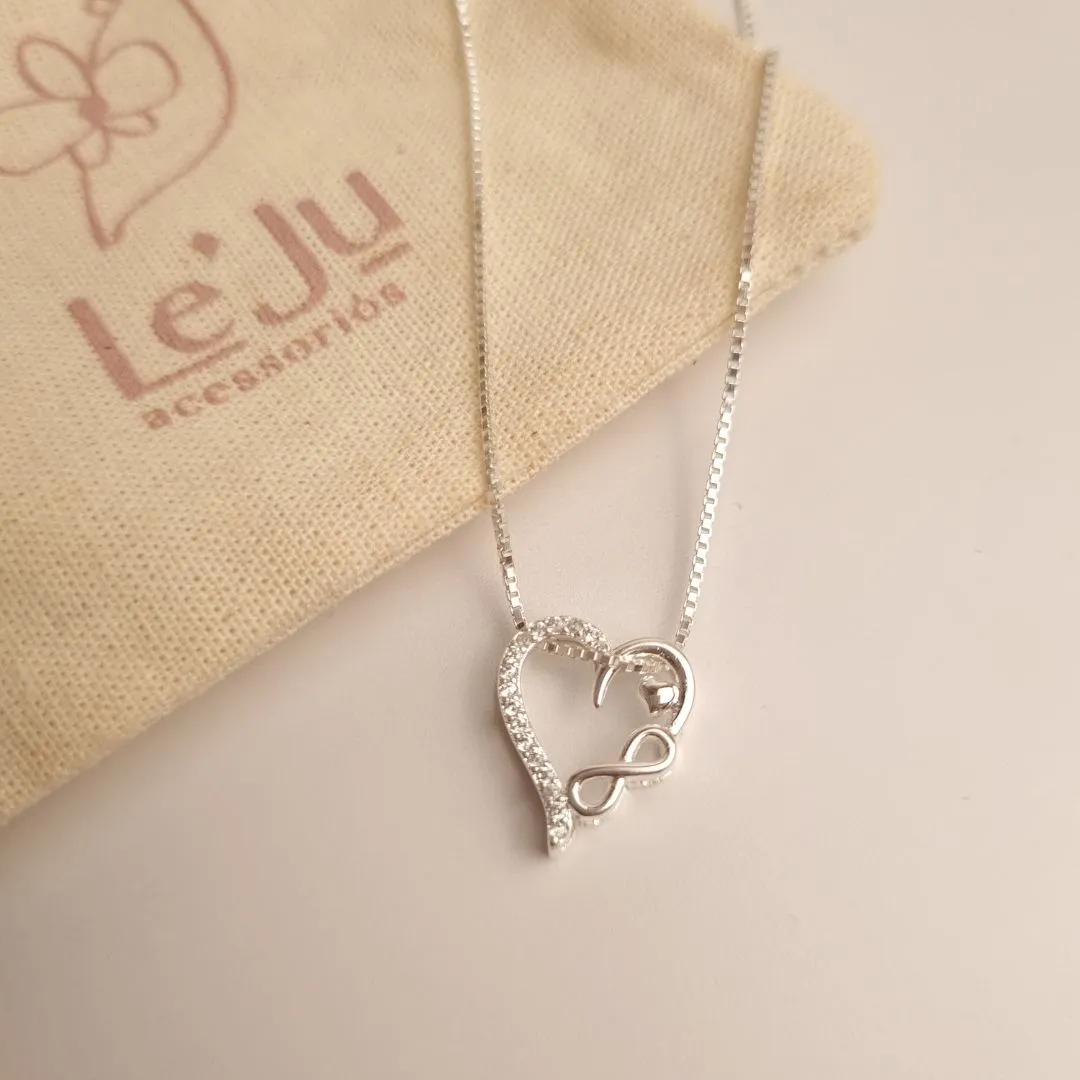 Colar prata coração infinito