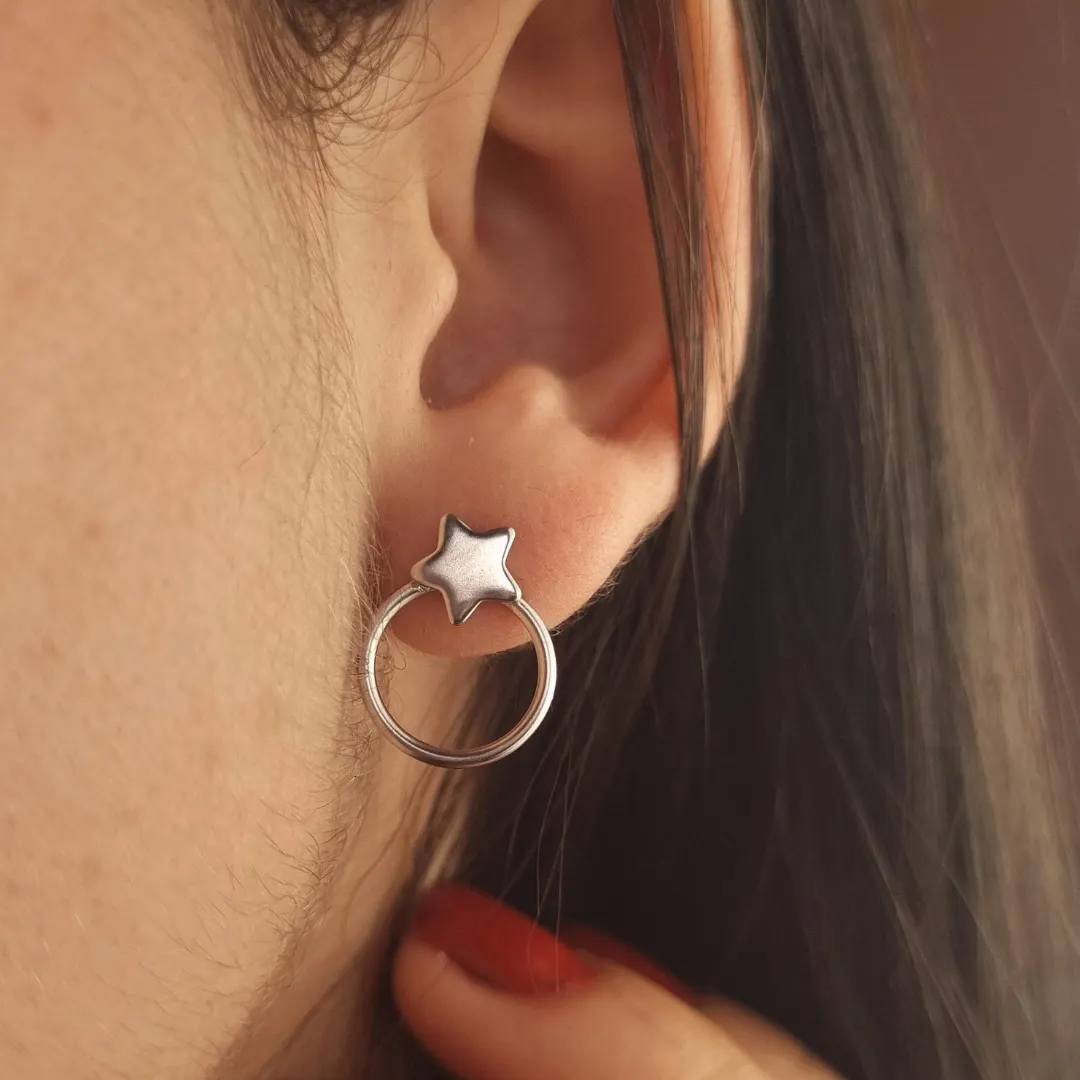 Brinco Inox Estrela com Círculo