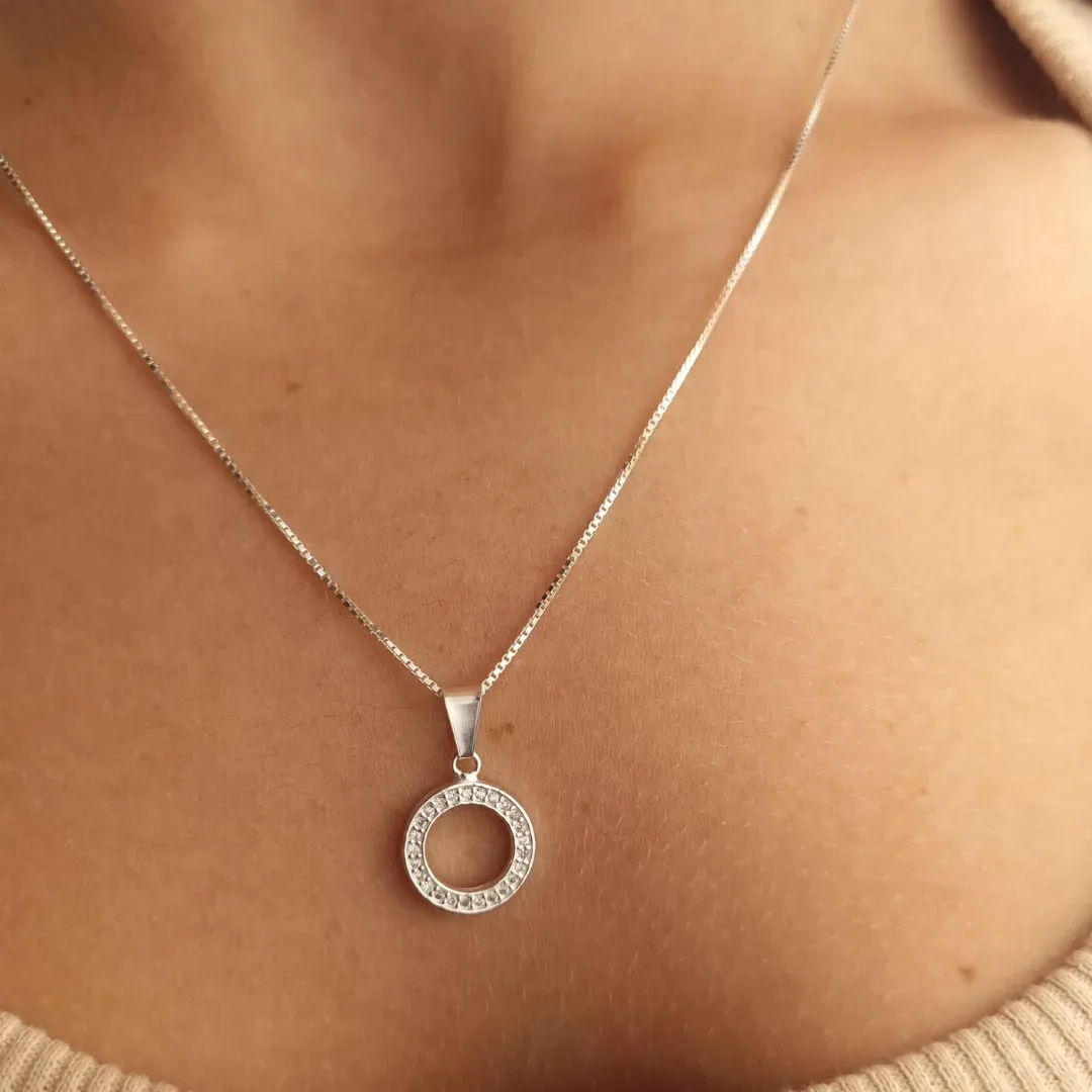 Colar Prata Círculo Zircônia