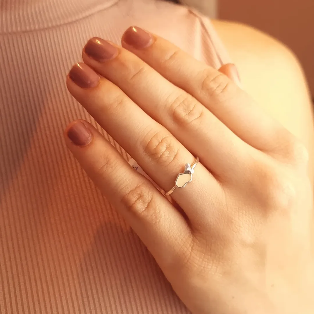 Anel Prata Coração Resinado