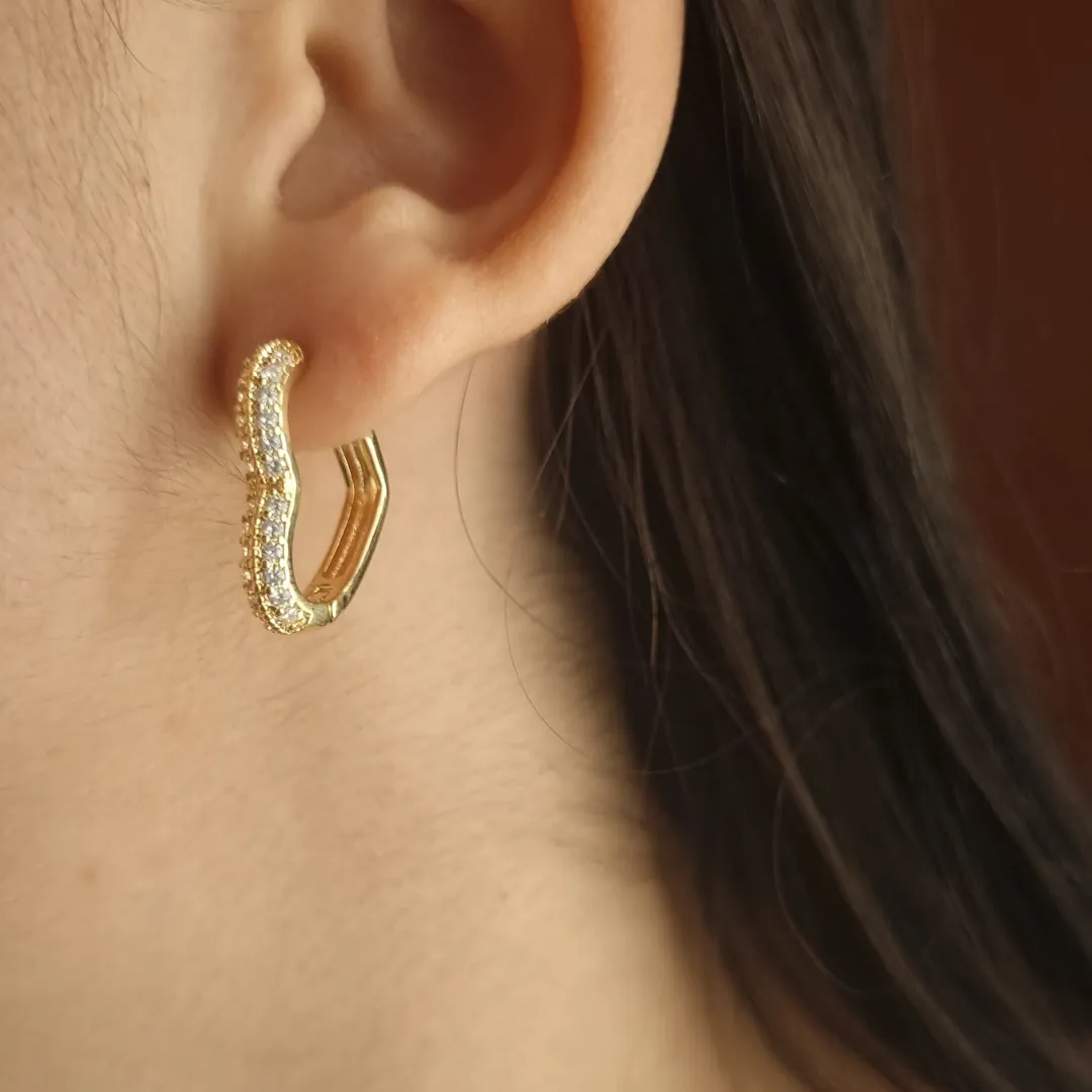 Brinco Tranqueta Coração Cravejado