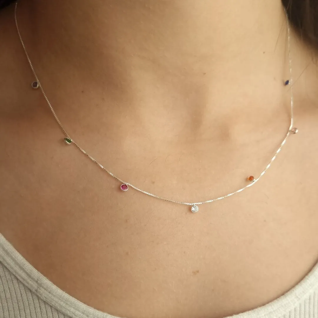 Choker Prata Cristais Coloridos