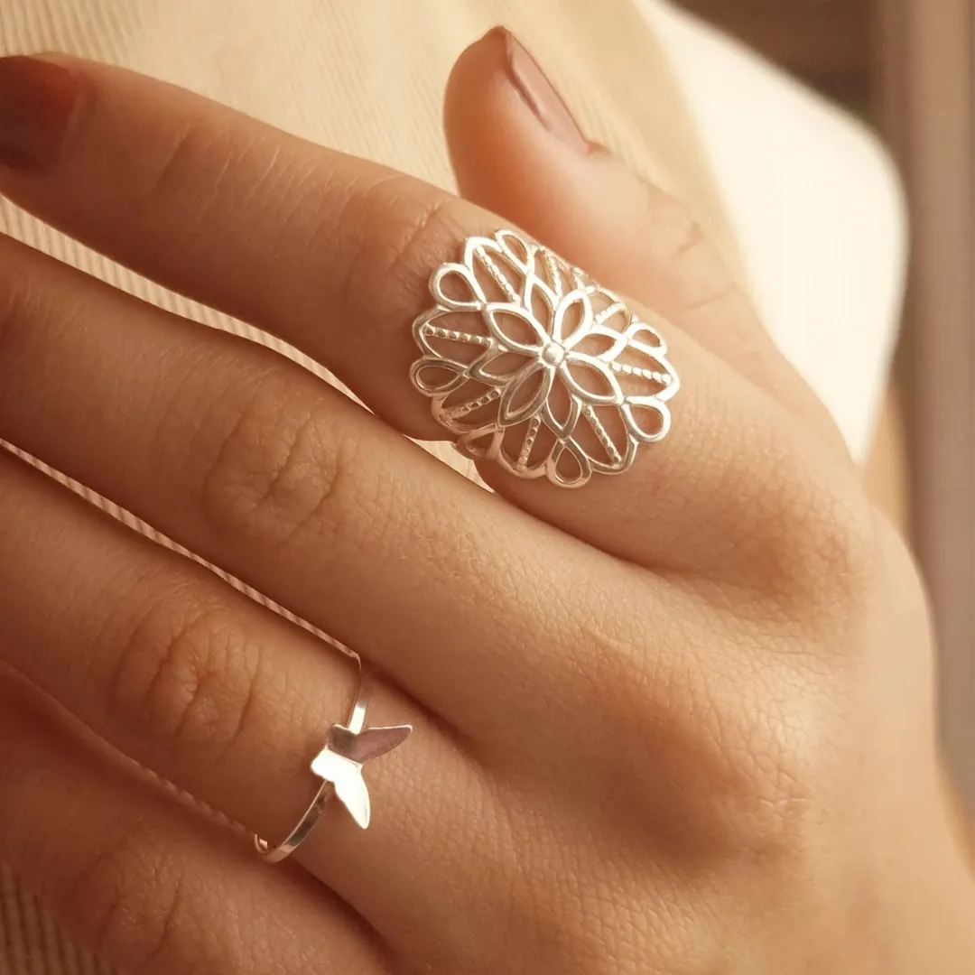 Anel Prata Flor Vazado