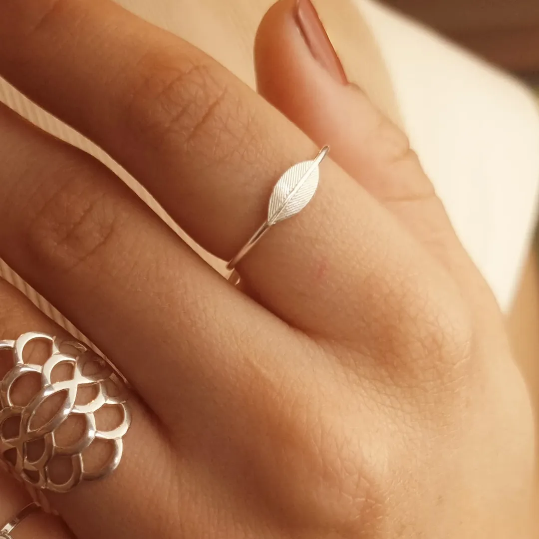 Anel Prata Mini Folha