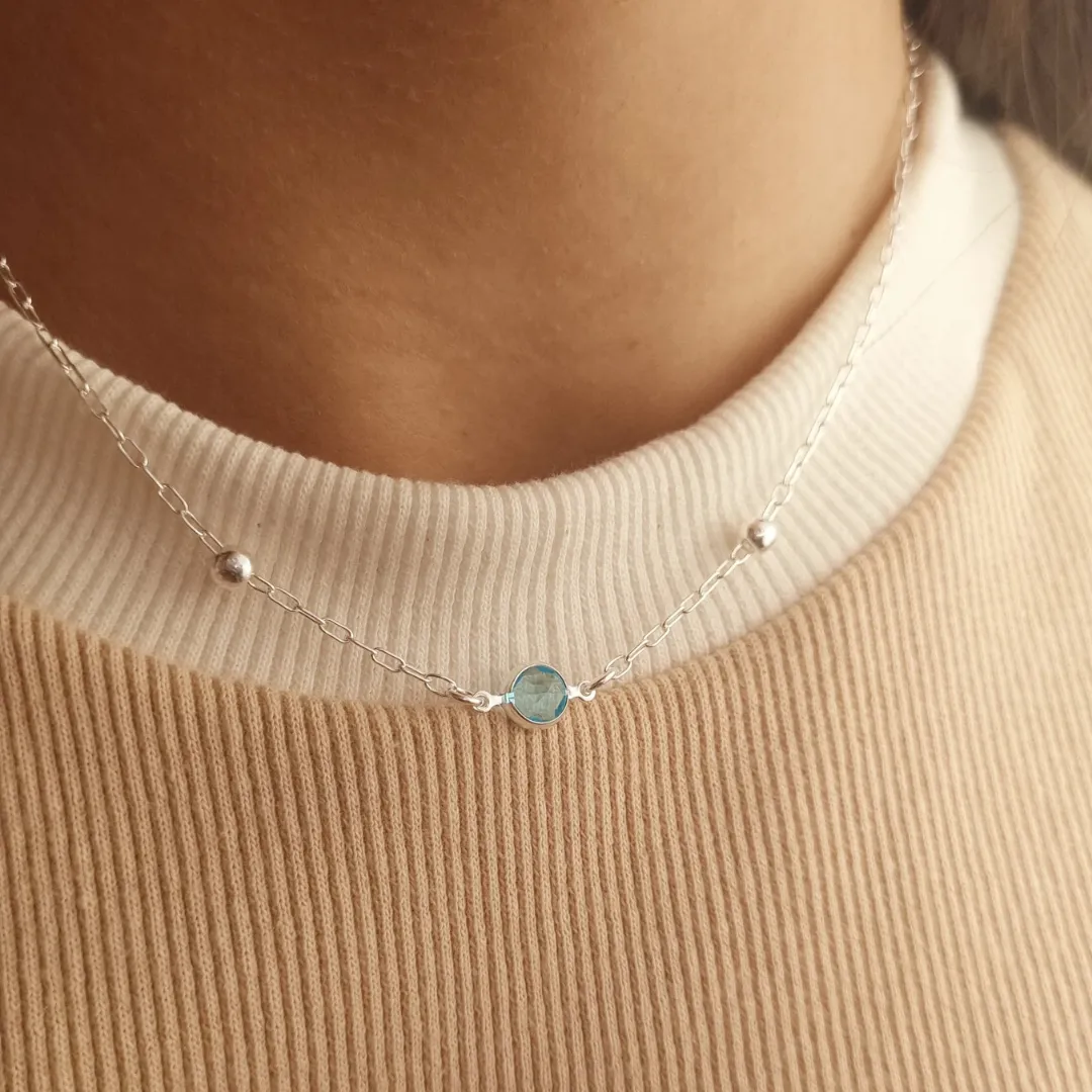 Choker Prata Pedra Azul