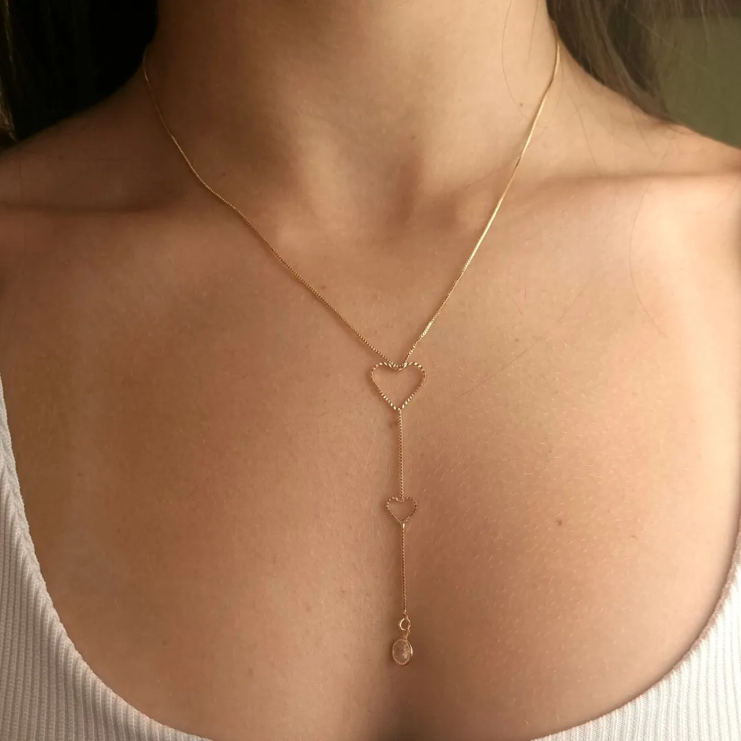 Colar Gravatinha Coração com Zircônia