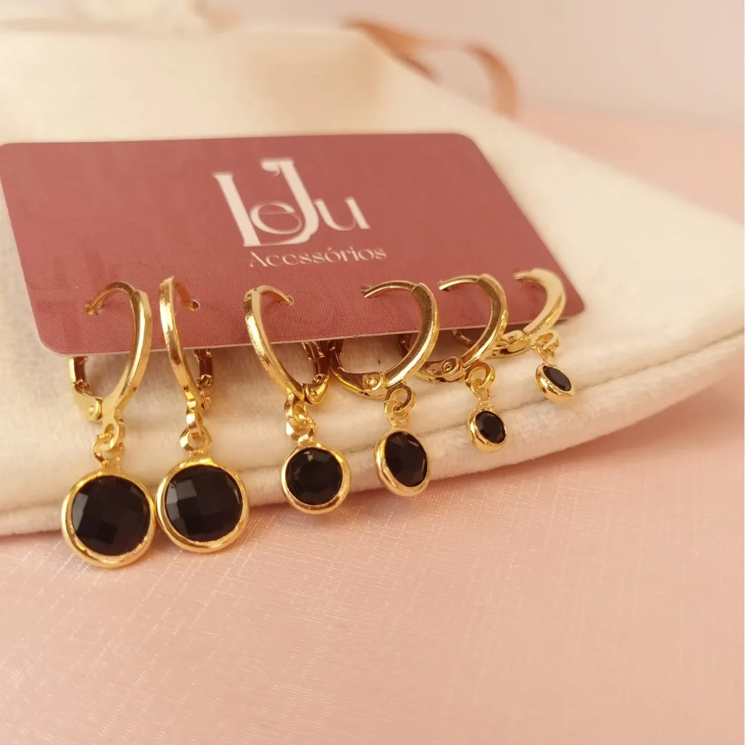 Brinco Trio Argola Pedra