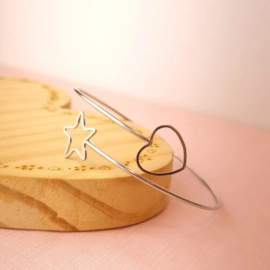 Bracelete Steel Estrela e Coração