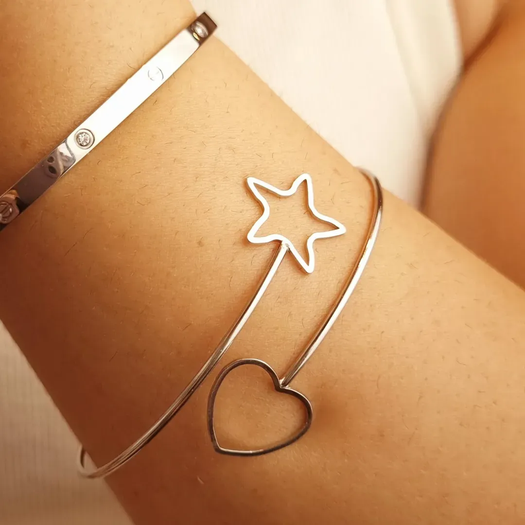 Bracelete Steel Estrela e Coração