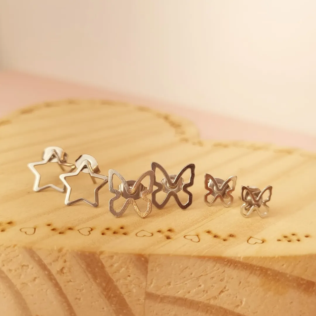 Brinco Steel Trio Borboleta Estrela