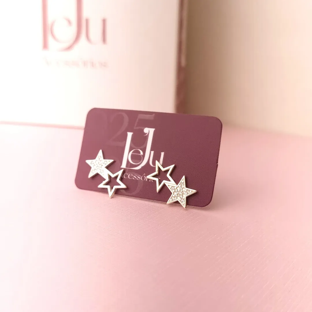 Brinco Prata Duas Estrelas com Zirconia