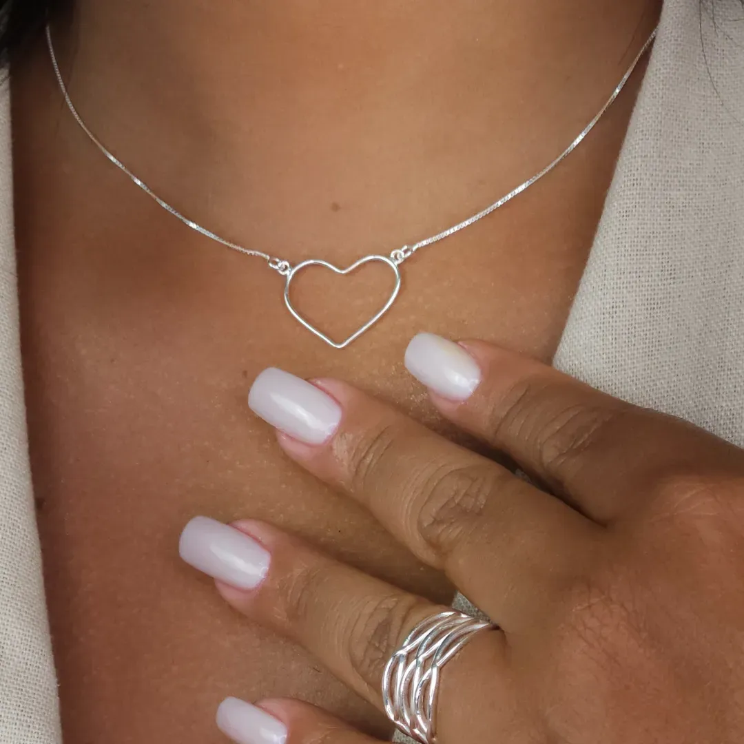 Colar Prata Coração Vazado