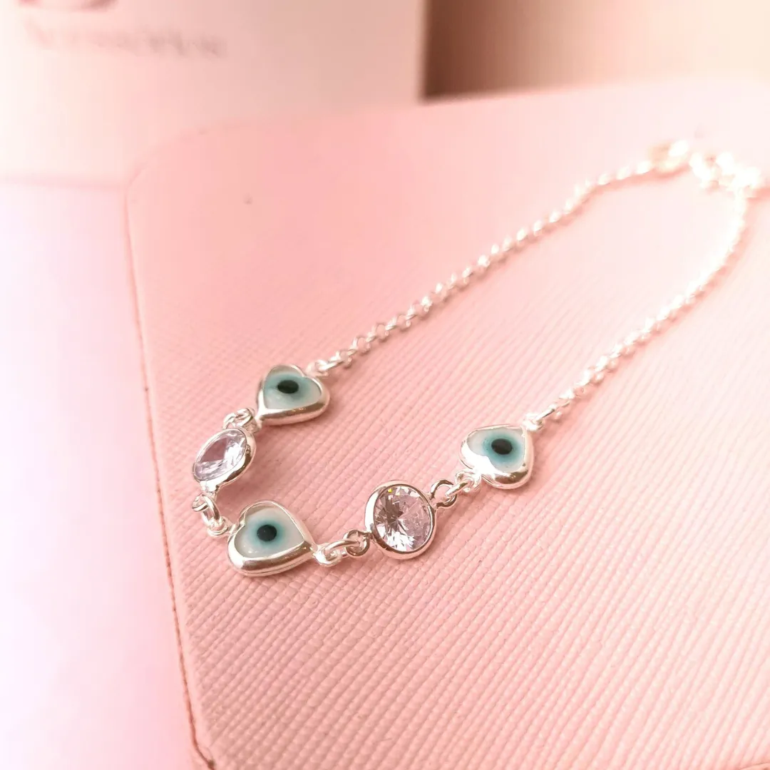 Pulseira Prata Ponto de Luz e Olho Grego