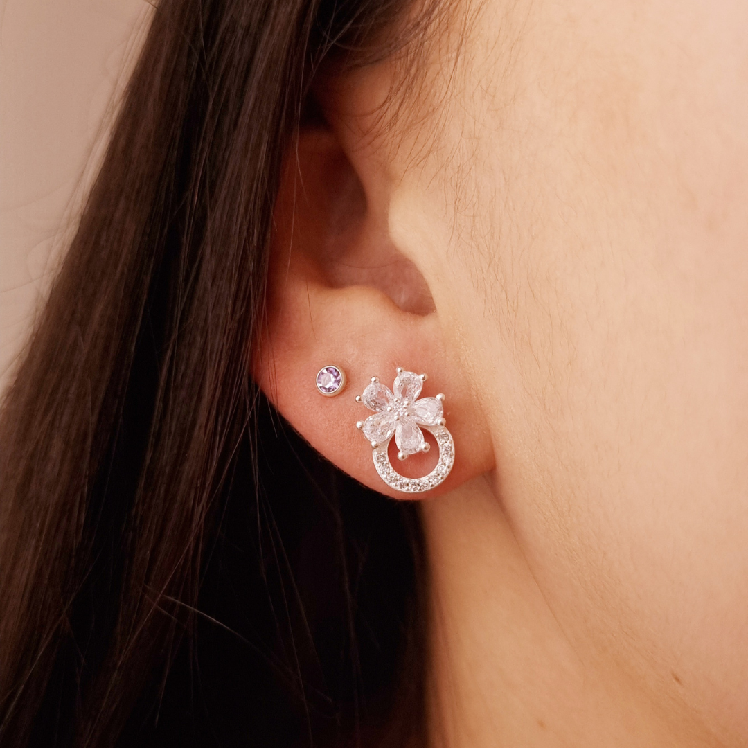 Brinco Prata Círculo Flor