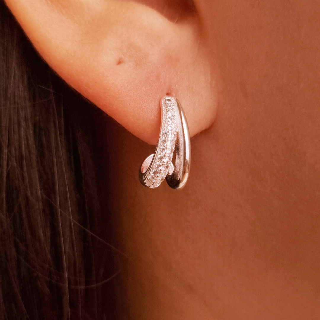 Brinco Prata Duplo Zirconia