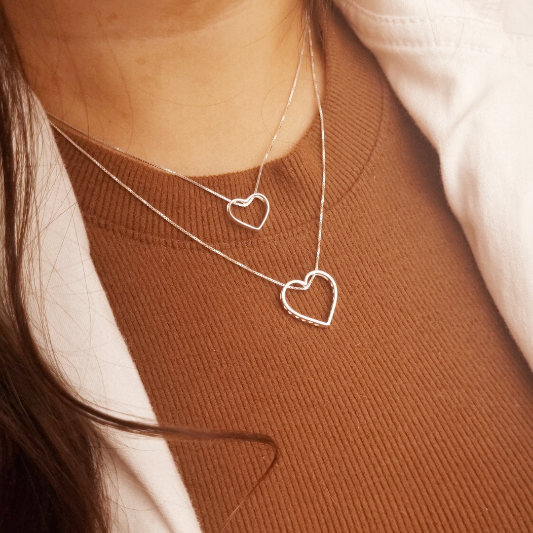 Colar Prata Coração Vazado - V15