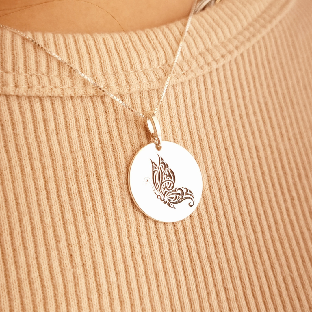 Colar Prata Placa Borboleta - V12