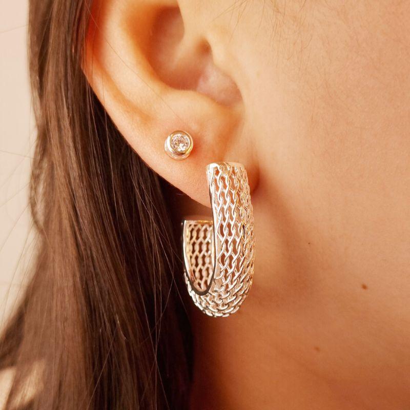 Argola Trama Banhado a Prata