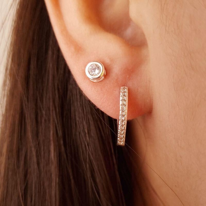 Argola Tranqueta Zircônia Banhado a Prata