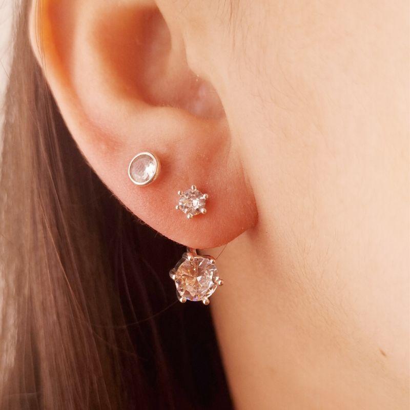 Brinco Banho de Prata Zircônia Dupla