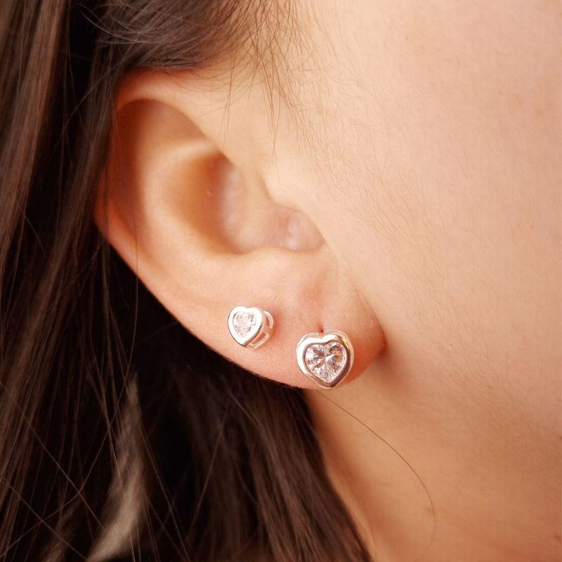 Duo Coração Zircônia Banhado a Prata