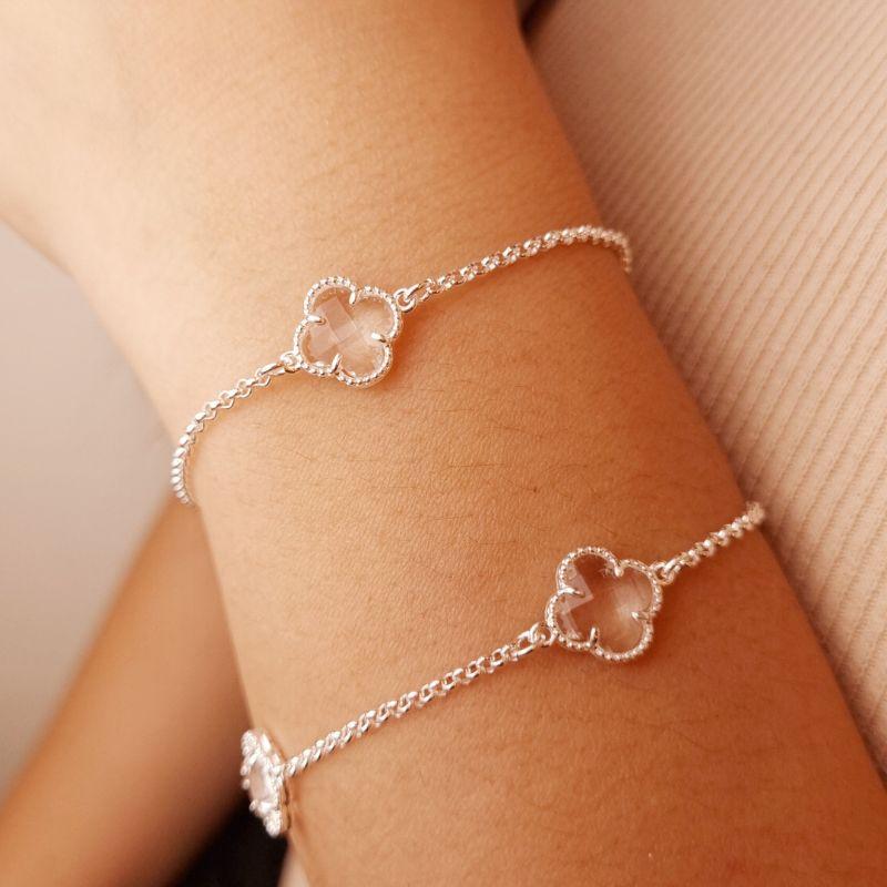 Pulseira Banho de Prata Van Cleef Transparente