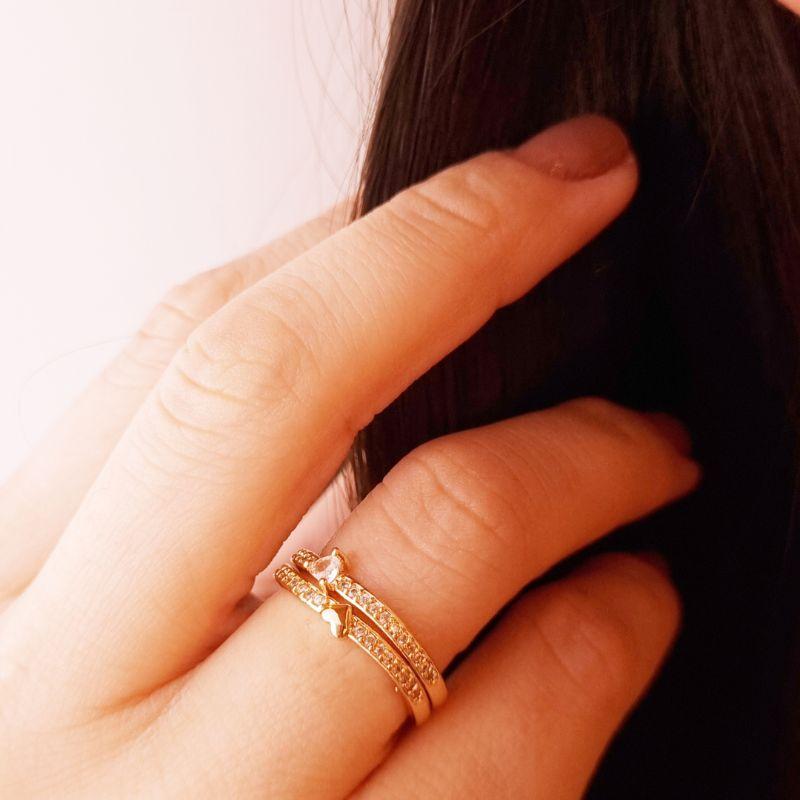 Anel Coraçãozinho Zircônia Cravejado