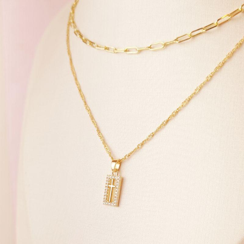 Colar Crucifixo Pequeno Cravejado