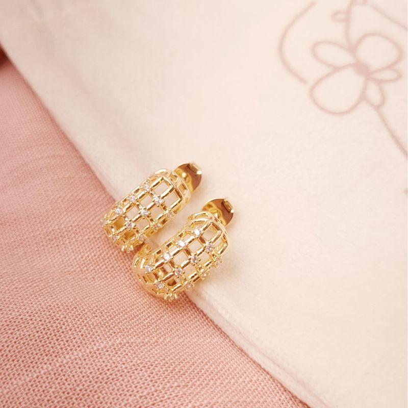 Brinco ArgolaTrama com Zircônias