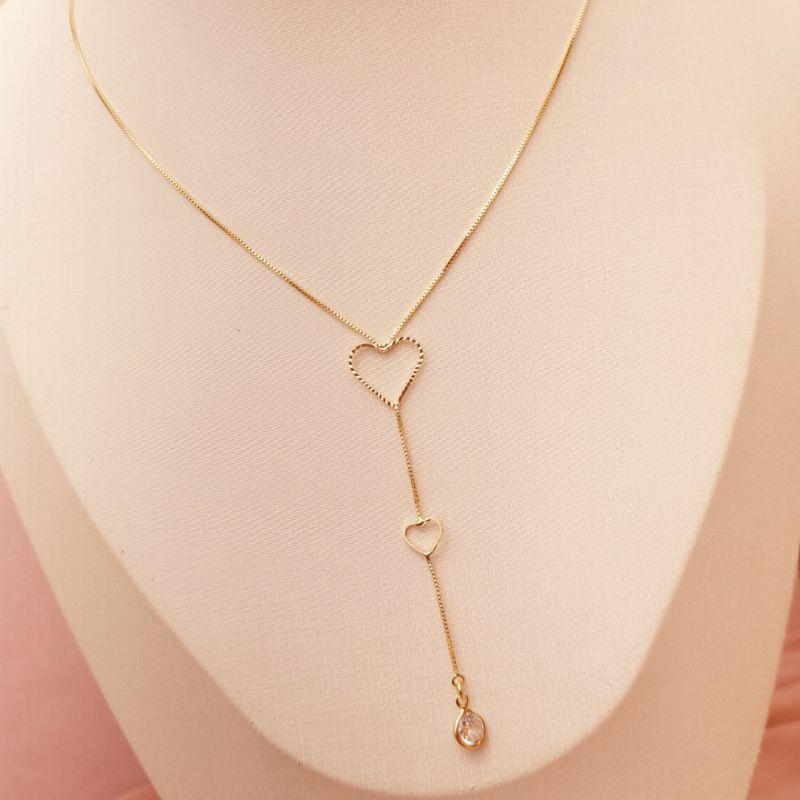 Colar Gravatinha Coração com Ponto de luz